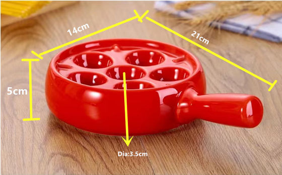6 slot bulat keramik escargot piring dengan pegangan warna yang disesuaikan
