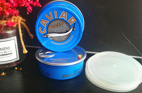 Kaviar Ring tarik kaleng mudah terbuka kaleng kaviar di Aluminium dengan tutup plastik 3.5oz dan 7oz