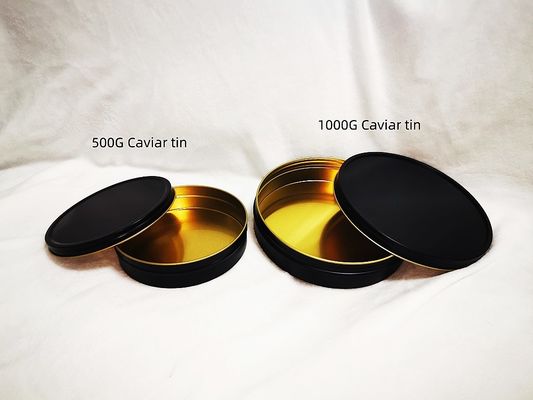 Vakuum Kosong Kaleng Kaviar Kaleng Makanan 1000 ml/g 1 kg dengan hitam matte di dalam emas