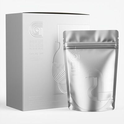 Kotak Kemasan Kertas Laminasi Matte Menggabungkan Efek Khusus Embossing Debossing Spot UV dan Jenis Kantong Berdiri (Stand Up Pouch) yang Menyediakan Kemasan