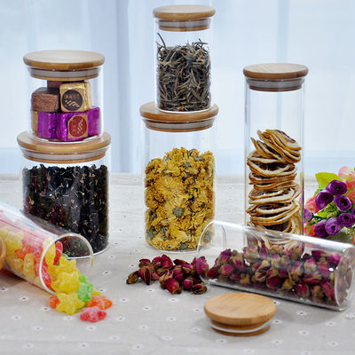 Bambu Tutup Botol penyimpanan kaca, Kontainer penyimpanan dapur Bahan kaca