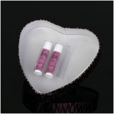 Cosmetic Lipstick Custom Metal Tin Box Bentuk Hati Dengan PVC Inner Tray