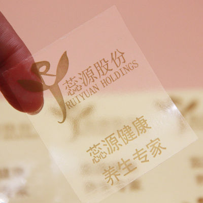 PVC Transparent Logo Label Sticker Bentuk persegi panjang Dengan Gold Foil Stamping