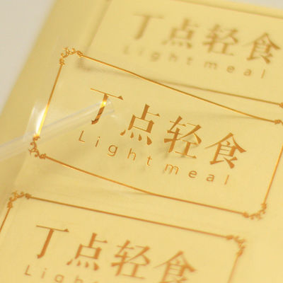 PVC Transparent Logo Label Sticker Bentuk persegi panjang Dengan Gold Foil Stamping