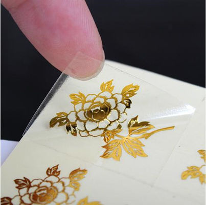 PVC Transparent Logo Label Sticker Bentuk persegi panjang Dengan Gold Foil Stamping