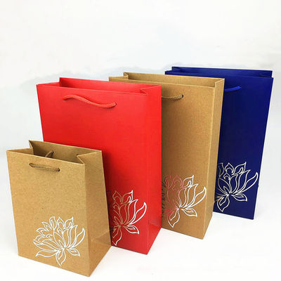 Eco Friendly Kraft Paper Shopping Bags Logo Cetak Untuk Toko / Supermarket