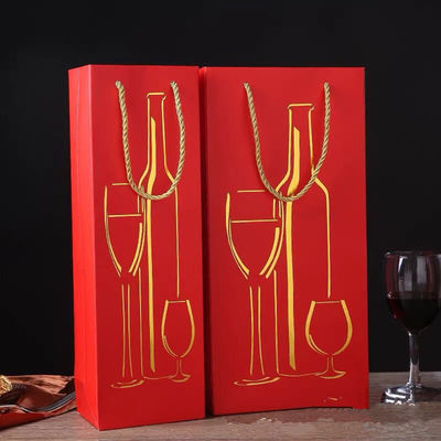 Kantong hadiah botol anggur kertas berlapis, lapisan varnis kantong anggur tunggal