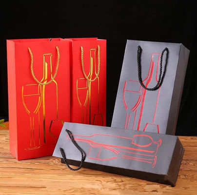 Kantong hadiah botol anggur kertas berlapis, lapisan varnis kantong anggur tunggal
