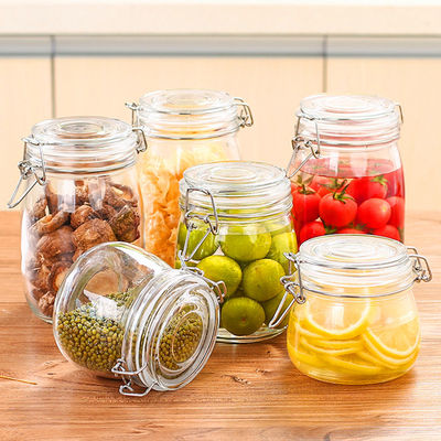 Custom Airtight Square Glass Storage Jar Botol Dengan Clip Tutup Berbagai ukuran Tersedia
