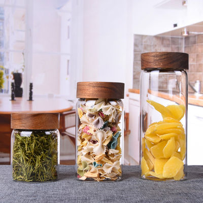 Panas tahan kaca Storage Botol Jar Dengan Akacia Kayu Sekrup Top Tutup