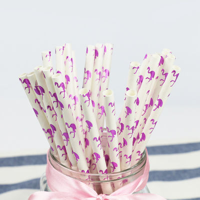 Flamingo Pattern Gold Biodegradable Paper Straw, Satu kali pakai kertas sendok Straw