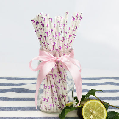 Flamingo Pattern Gold Biodegradable Paper Straw, Satu kali pakai kertas sendok Straw