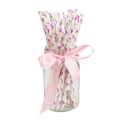 Flamingo Pattern Gold Biodegradable Paper Straw, Satu kali pakai kertas sendok Straw